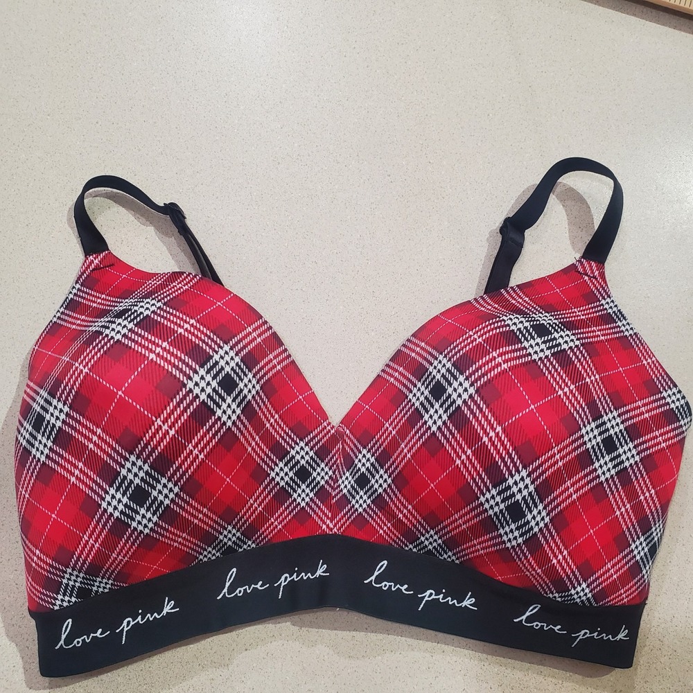 Victoria's Secret PINK Red Plaid Wear Everywhere Wireless Bra 36DD